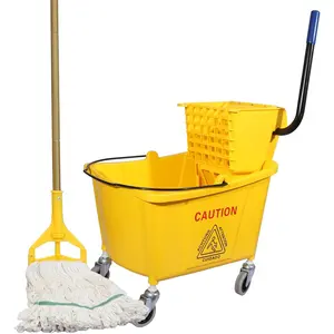 Commercial Mop Bucket with Side-Press Wringer for Floor Cleaning, 35 Quarts, Yellow, Including One Commercial Mop