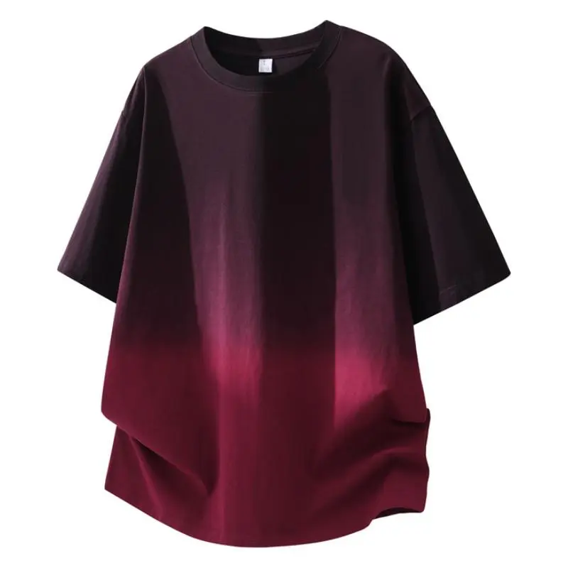 Men's 100% Soft Cotton Round Neck Short-Sleeve T-Shirt - Drop-Shoulder, Gradient Cool Look, Loose Street Fit, Skin-Friendly Streetwear Casual Top for Everyday Wear & Outdoor Travel, Shortsleeve, Stylish