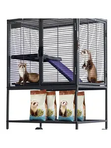 34 Inch High Small Animal Cage For Ferrets, Chinchillas, Hedgehogs - 4 Tier Large Hamster Cage With Removable Ramp, Comfortable Hammock, Extra Storage Stand, And Easy-To-Clean Removable Tray