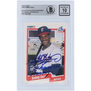 Sammy Sosa Chicago White Sox Autographed 1990 Fleer Series 2 #548 Beckett Fanatics Witnessed Authenticated 10 Rookie Card with "Slammin Sammy" Inscription - Fanatics Authentic Certified