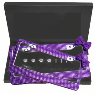 Purple Glitter Bow License Plate Frame Car Aesthetic Upgrade 2-Pack with Sparkly Gems Easy Install TikTok Viral Car Accessory Custom Frame Number Plates