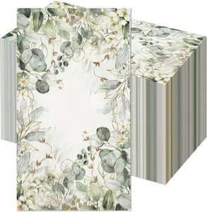 Greenery Floral Paper Hand Towels for Bathroom 100PCS Disposable Guest Flower Napkins with Leaf Design, Decorative Dinner Napkins for Wedding Birthday Bridal Shower Baby Shower Party & Table Decor