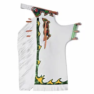 HILASON Bronc Bull Riding Genuine Leather Rodeo Western Chaps White Green Base | for Men and Women Unisex