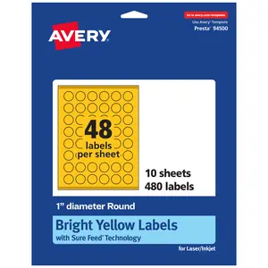 Avery Bright Yellow Paper Labels, 1" Diameter Round