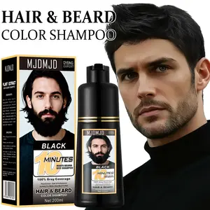 Men's Black Beard & Hair Dye Shampoo 3-in-1 – Instant Color for Beard, Mustache & Hair in Minutes, Long-Lasting 100% Gray Coverage, Easy At-Home Application, Gentle Herbal Formula (200ml)