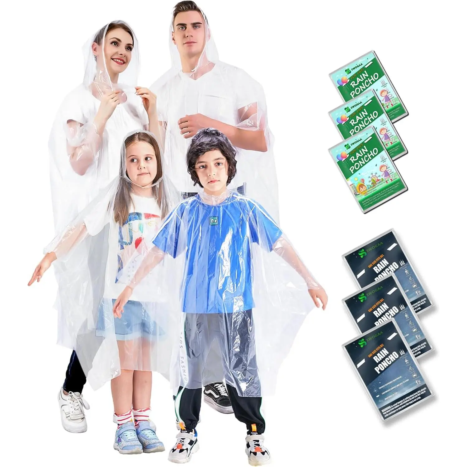 Disposable Rain Ponchos for Kids 6 Pack/Adults 10 and 6 Pack/Ponchos Family 6 Pack Extra Thicker Emergency Ponchos