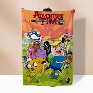 Adventure Time Cartoon Pattern Flannel Blanket Soft Funny Cozy Lightweight Plush Portable Sofa Bed Living Room Napping Warm Daily Use For Cartoon Fans All Ages Holiday Gift Halloween Christmas Gift