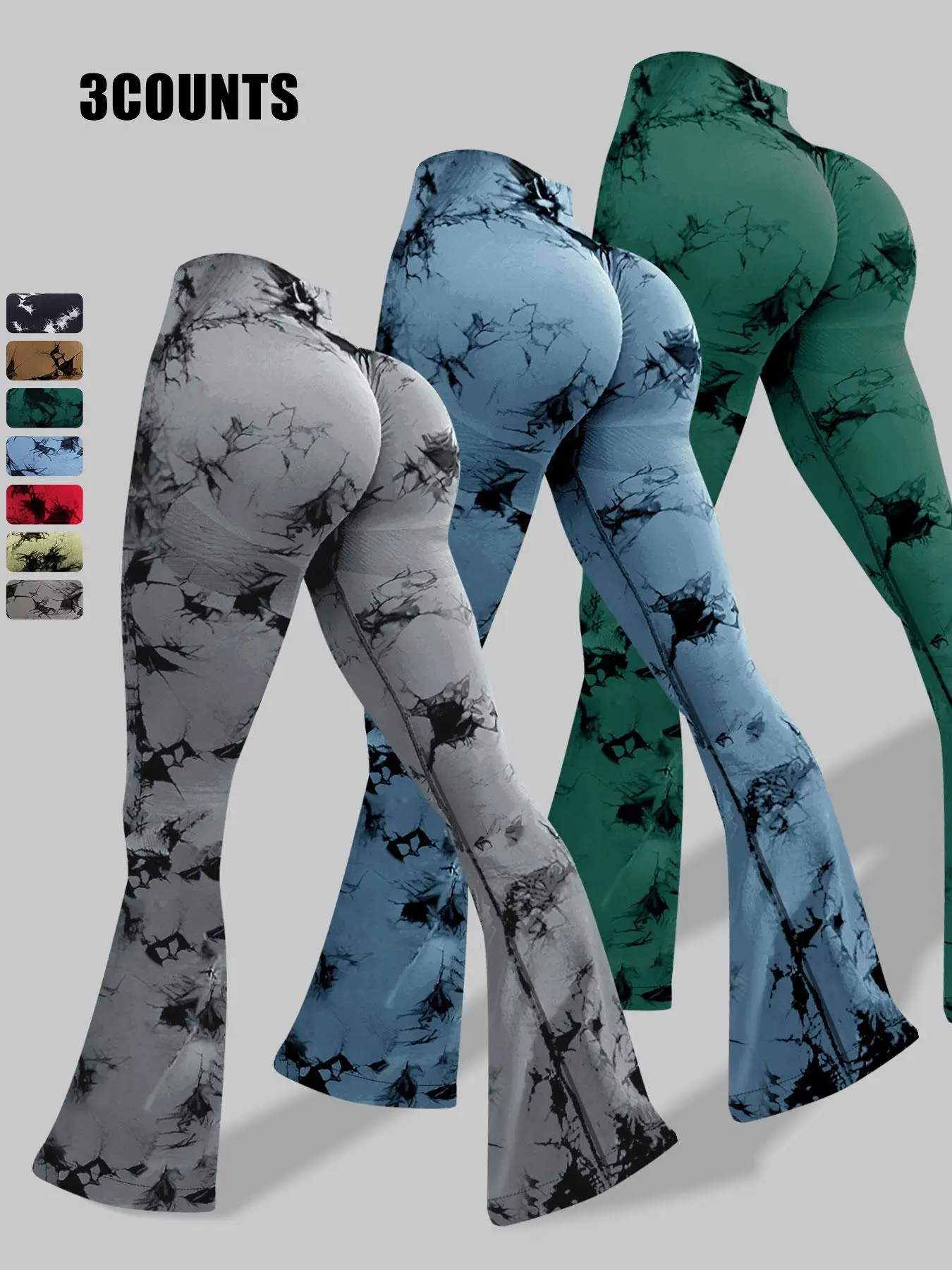 Women's Tie Dye Print High Waist Flare Leg Sports Tummy Control Leggings, Casual Comfy Breathable High Stretch Seamless Yoga Leggings, Ladies Sportswe