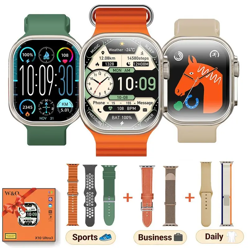 W&O Women's Fitness Smart Watch - Android iOS Compatible Device with Batteries Built-in, Bluetooth Calling, 2.04" HD Touch Screen, 100+ Sport Modes, Health & Sleep Tracker, 2 Bands-U-X-Black, Smart Watch Android,techvibes