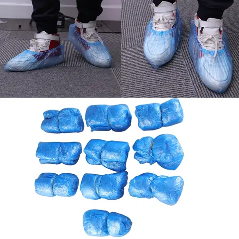 50pcs Waterproof Disposable Plastic Shoe Covers Carpet Cleaning Overshoes (Blue)