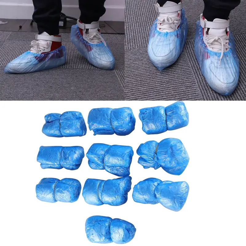 50pcs Waterproof Disposable Plastic Shoe Covers Carpet Cleaning Overshoes (Blue)