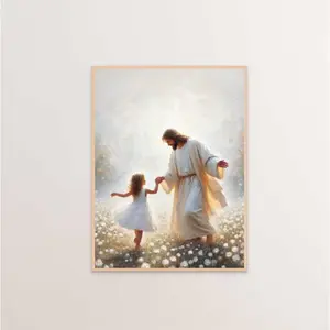 Modern Christian Believer Poster Jesus Praying Shepherd Bible Verse Easter Canvas Painting Wall Art for Kids Room Home Decor NONE