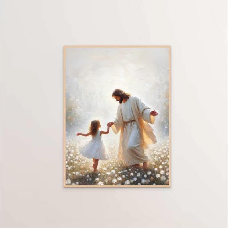 Modern Christian Believer Poster Jesus Praying Shepherd Bible Verse Easter Canvas Painting Wall Art for Kids Room Home Decor NONE