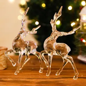 1pc/2pcs Elegant Crystal Reindeer Christmas Decorations, Transparent Acrylic Holiday Ornaments, Winter Wonderland Display Pieces, Perfect Xmas Gifts
