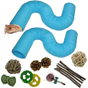 Foldable Plastic Hamster Tunnels 15 Pcs Small Animal Exercise Training Hideout Tunnel Chew Toys for Ferrets Guinea Pigs Chinchillas Rats Gerbils Blue