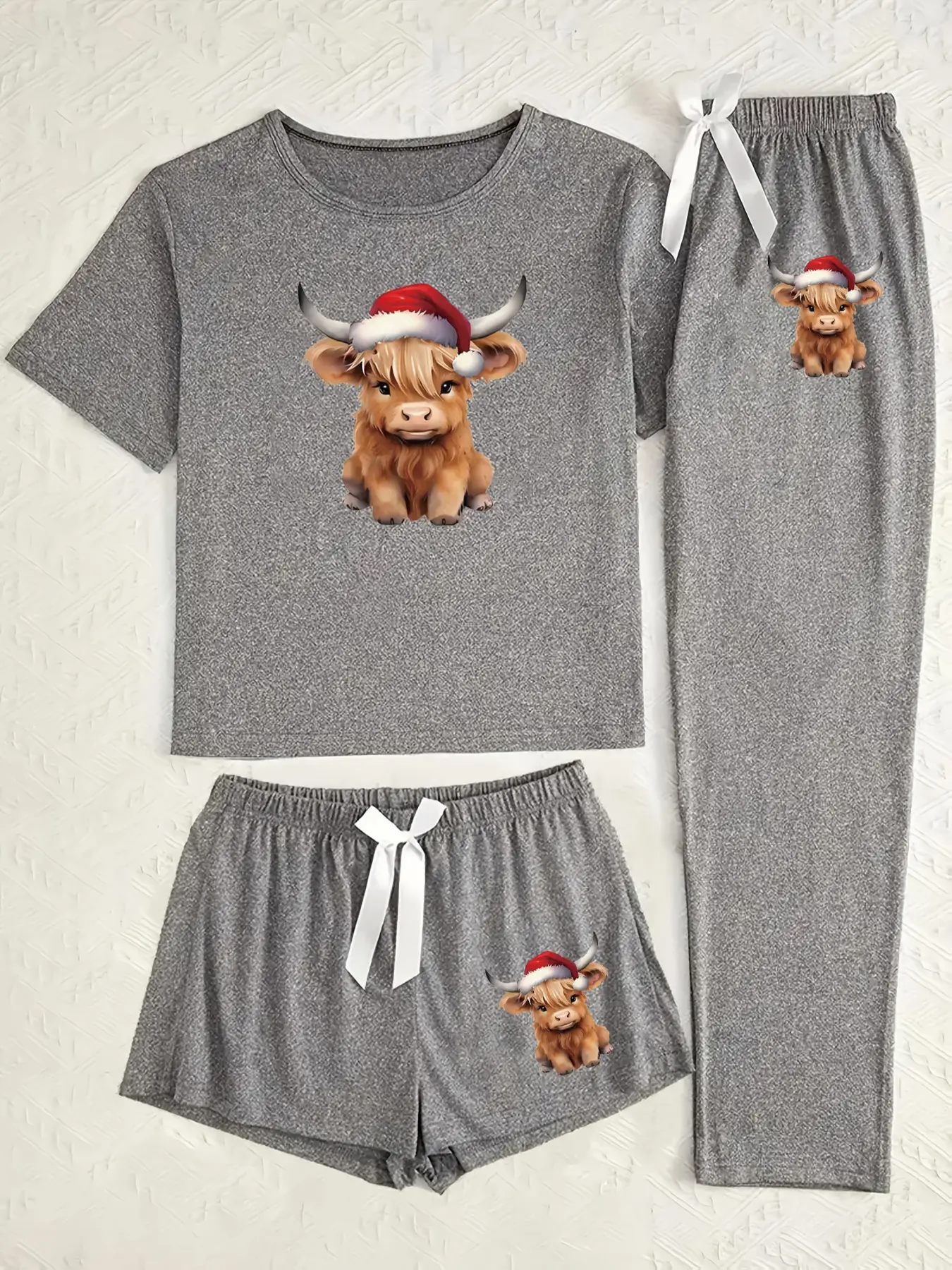 Women's Christmas Pajama Set, Pyjamas, Pjs, Highland Cow Animal Print Sleepwear, Fitted Casual Nightwear, All-Season Comfortable Loungewear, Nightwear Pajamas
