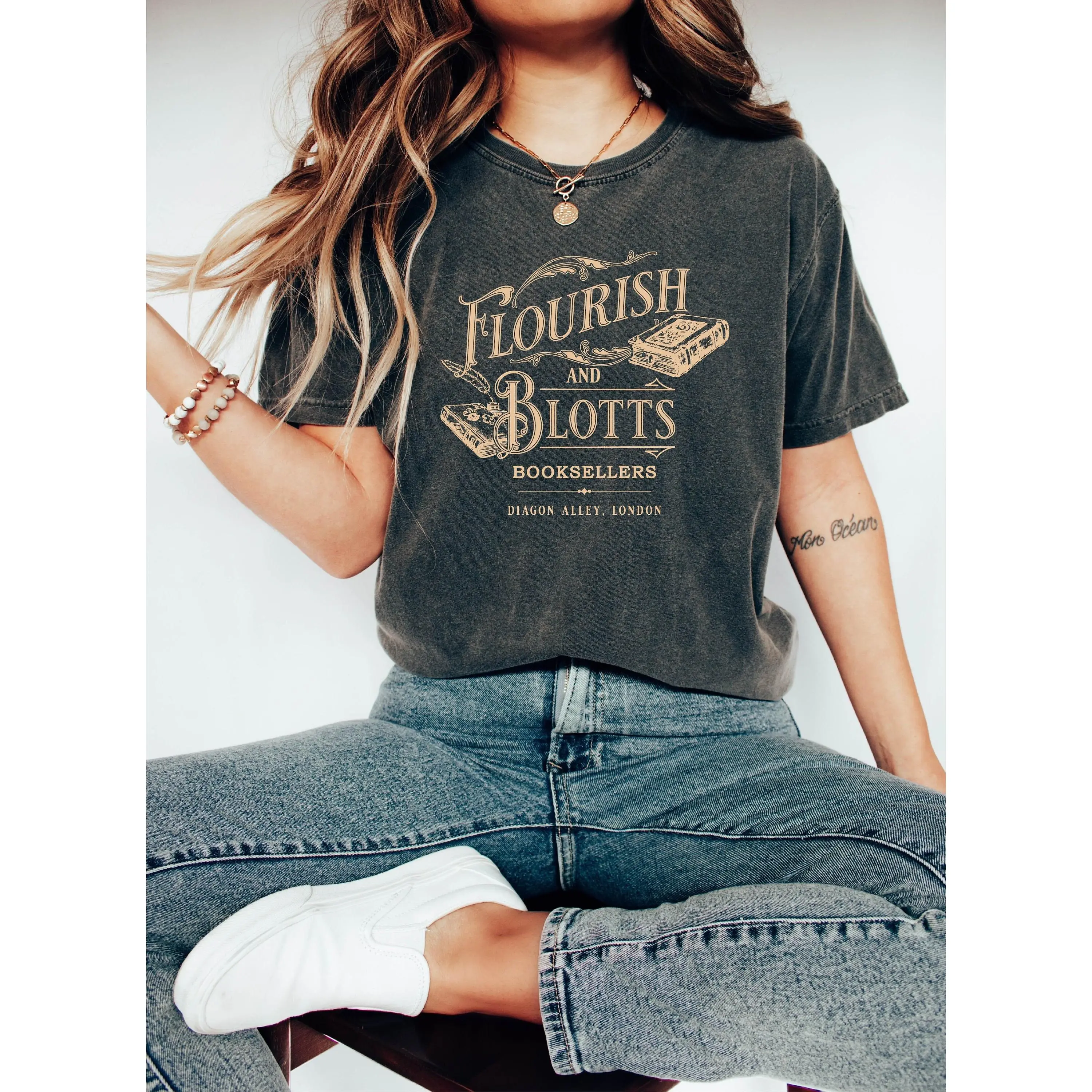 Flourish Blotts, Bookish Shirt, HP Fan, Potter Shirt Wizard Book Magic Wizard Vintage tee Witchcraft School Gift For Her