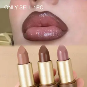 1PC Matte Brown Lipstick Color Stick - Non-stick Cup, Suitable for Autumn and Winter Makeup, High Pigmentation, Silky Smooth, Nude Makeup, Perfect Christmas Gift