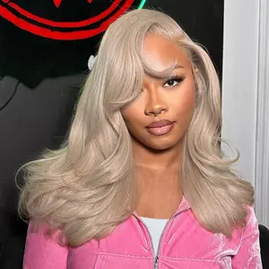 13X4 Lace Frontal Wig Ash Blonde Colored Wig Human Hair Blonde Short Bob Human Hair Wig For Women Pre-Plucked With Baby Hair Transparent Lace Front BOB Loose Wave Body Wave Wigs 200% Density
