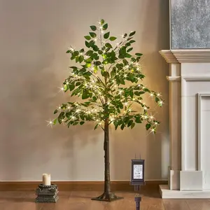 LITBLOOM Artificial Ficus Tree with Lights 4FT 140 LED Fairy Lights, Lighted Greenery Tree for Home Living Room Decoration
