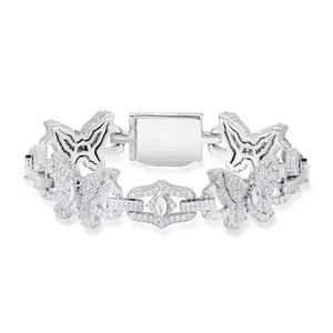 【#CMB20】 Butterfly Bracelet Copper Moissanite UCCIYO Lab-Created Moissanite Bracelets For Men or Women Hip Hop Rock Fine Jewelry