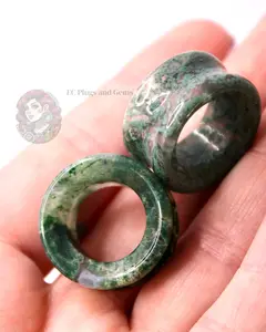 Moss Agate Tunnel Plugs Grade A Double Flared