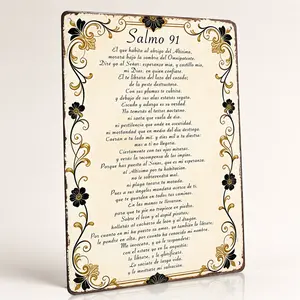Vintage 8x12 in Salmo 91 Spanish Psalm 91 Metal Sign, Christian Religious Home Wall Decor, Spiritual Gift for Believers outdoorfun