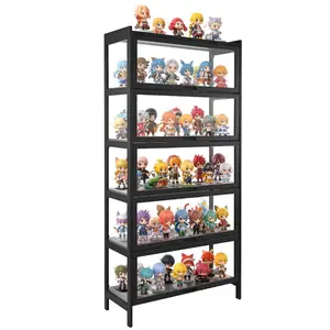 VEVOR Display Cabinet with Acrylic Doors, 68 in Tall 5-Tier Curio Cabinet, Natural Wooden Fame, Collectibles Toy Organizers Rack Display Case, Bookshelf for Home, Office, Playroom, Living Room