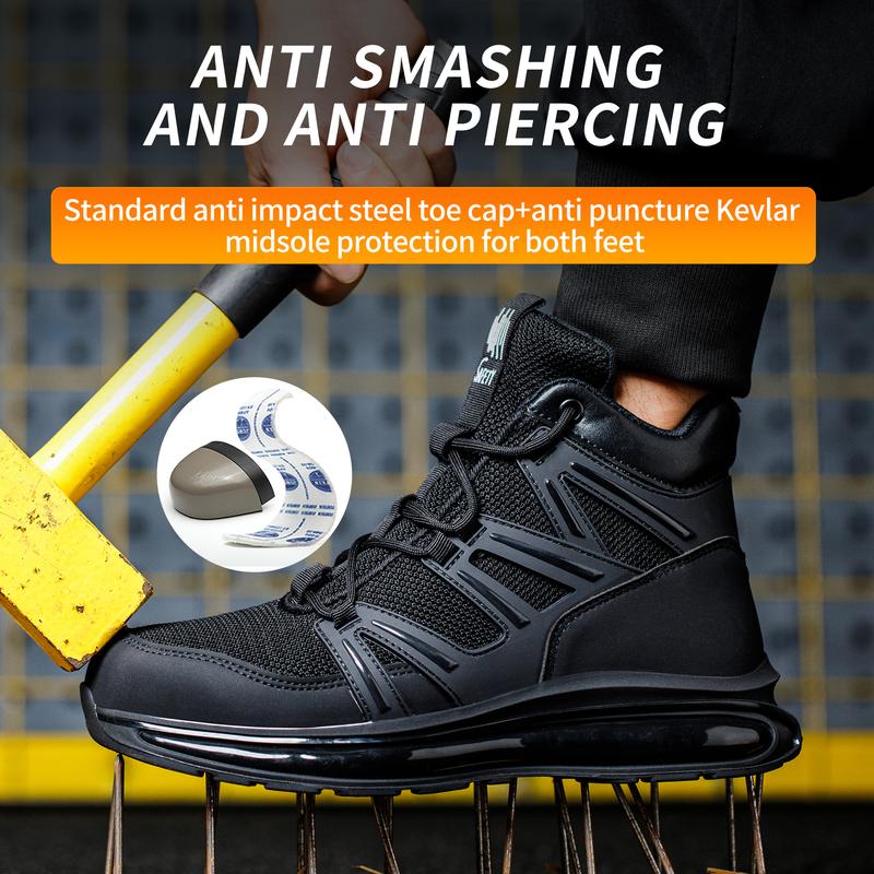 Men's Safety Boots Anti-Smash Steel Toe Anti-Puncture Kevlar Air Cushion Soft Sole Outdoor Construction Safety Boots Factory Work Shoes Autumn Winter Style
