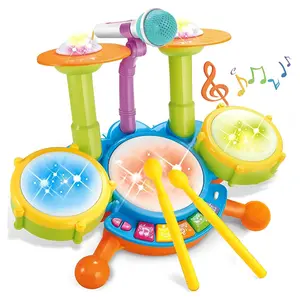 Kids Drum Set for Toddlers, 5 Modes Baby Toddler Drums Toys for Girl with 2 Sticks, Kids Musical Instruments,Beats Flash Light and Microphone,Electric Drum Kit for Babies Girl Gifts Birthday Gifts - Christmas Gift