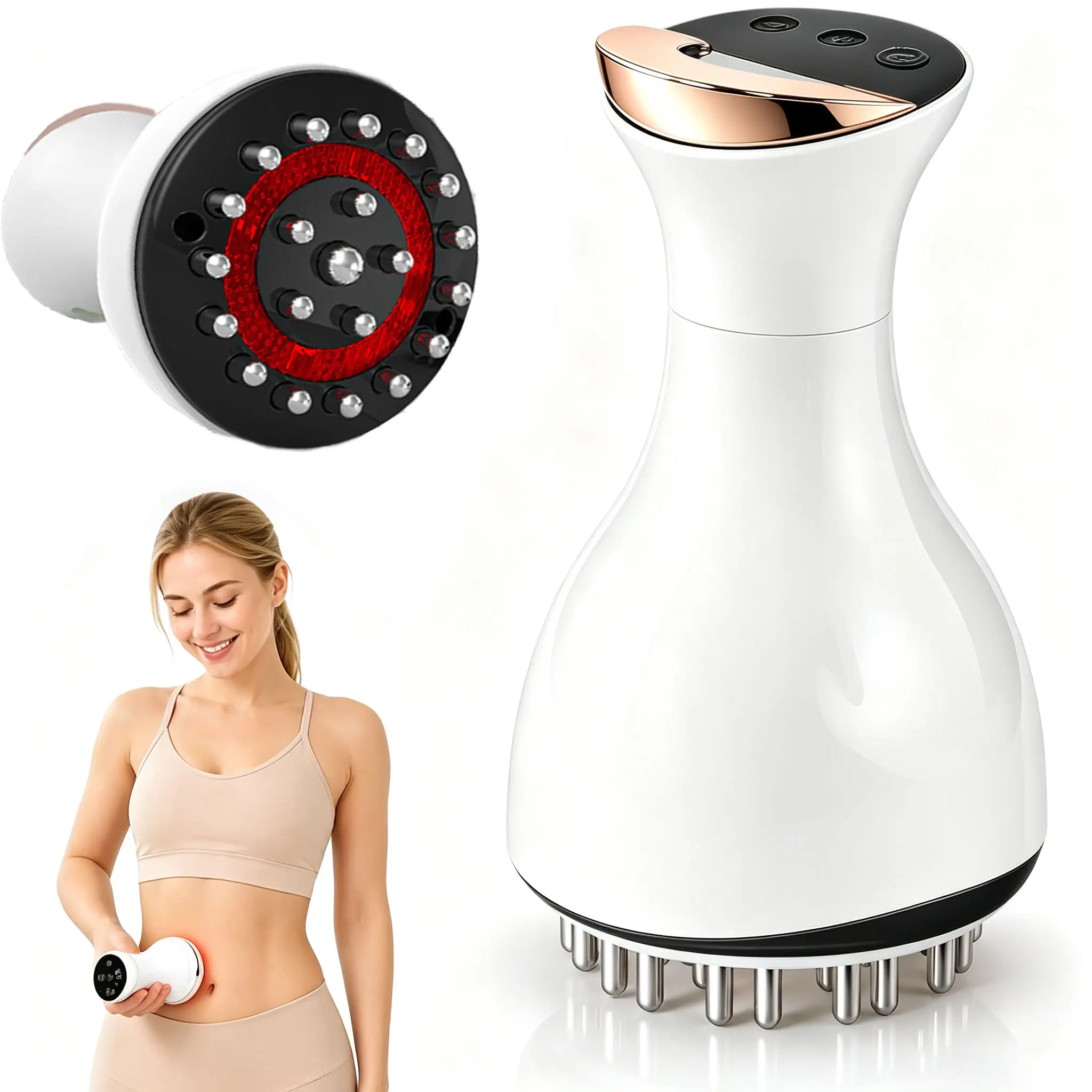 Portable Wireless Lymphatic Drainage Massager, Heating & Vibration Electric Meridian Brush, Red Light Therapy Scraping Tool, Rechargeable Body Sculpting Massage Tool ,Great Gift for Parents (With Massage Oil)