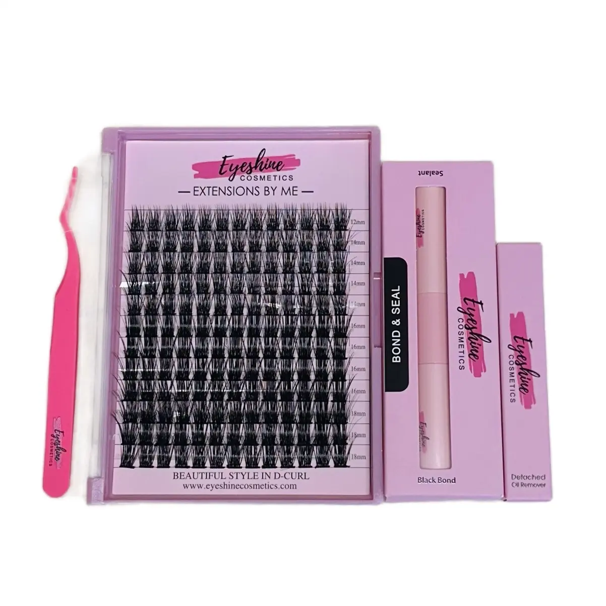 Eyeshine Hybrid (black 12-18mm) lash kit beautiful D curl includes a Black bond and Seal, tweezer and Oil remover