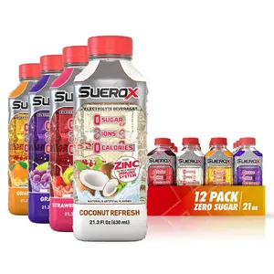 SueroX Zero Sugar Electrolyte Drink Tropical Pack: Orange, Coconut, Grape, Strawberry-Kiwi. Sugar-Free Hydration & Recovery with 8 Ions & Electrolytes. Zero Calorie Sports Drink,  21.3 Fl Oz, 12-pack