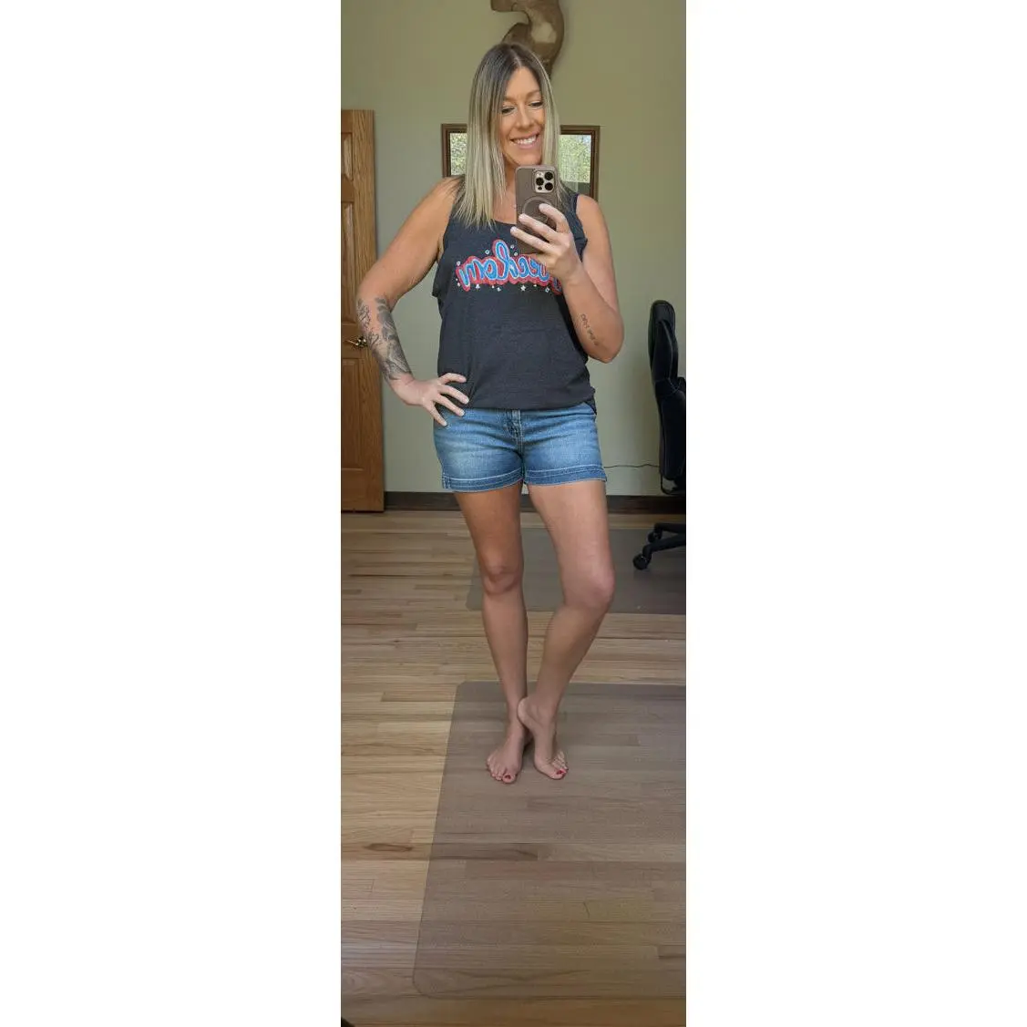 Risen High Rise Side Slit Denim Shorts
