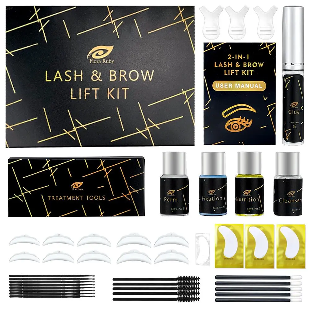 2 in 1 Eyelash & Eyebrow Lifting Set, Eyelash Enhancing Set, Professional Eyelash Eyebrow Perm Set for Quick Lifting & Voluminous Coloring, Daily Makeup Set for Home and Salon Diy, Brow Fixing Gel, Eyebrow Tint Kit, Beauty Set