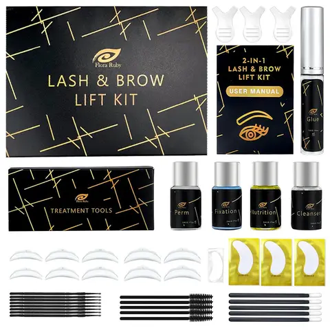 2 in 1 Eyelash & Eyebrow Lifting Set, Eyelash Enhancing Set, Professional Eyelash Eyebrow Perm Set for Quick Lifting & Voluminous Coloring, Daily Makeup Set for Home and Salon Diy, Brow Fixing Gel, Eyebrow Tint Kit, Eye Brow Tinting Kit