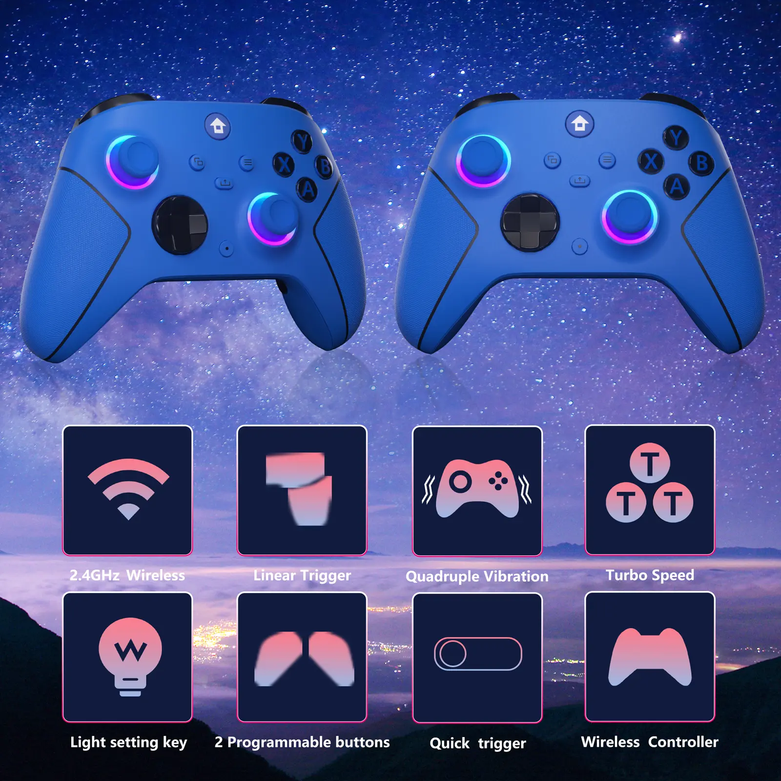 YUYIU Wireless HallEffect Controller for Xbox Series X|S & Steam PC with 7  RGB Lights Dual Vibration Turbo Programmable 3.5mm Audio Jack 1000mAh  Battery - TikTok Shop