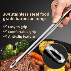 Stainless Steel BBQ Tong Steak Clip Kitchen Food Tongs Non-Slip Barbecue Clamp Cooking Utensils 304 Grade Easy Grip Comfortable Anti-Slip Texture