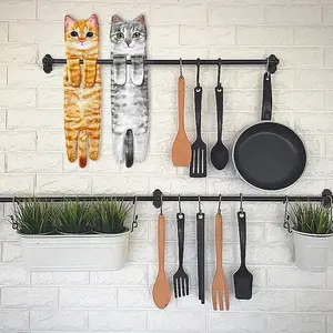 Fun Cat-Patterned Hand Towels for Kitchen & Bathroom Super Absorbent Soft Skin-Friendly Decorative Hanging Towels Ideal for Daily Home Use