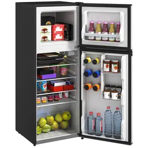 HOMCOM 4 Cu.Ft Mini Fridge with Freezer, Double Door Compact Refrigerator with Adjustable Thermostat, Shelf and Reversible Door for Bedroom, Dorm, Home Office, Energy Efficient, Silver