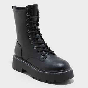 Women's Logan Lug Combat Boots with Memory Foam Insole - Wild Fable Black 7: Ankle Height, Zipper & Lace Up