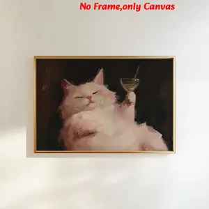 1pc, wall art, Artwork, vintage poster, funny cats with cocktail print, whimsical animal paintings, restaurant aesthetic, kitchen decor, apartment decor, modern home decor, housewarming gift, unframed