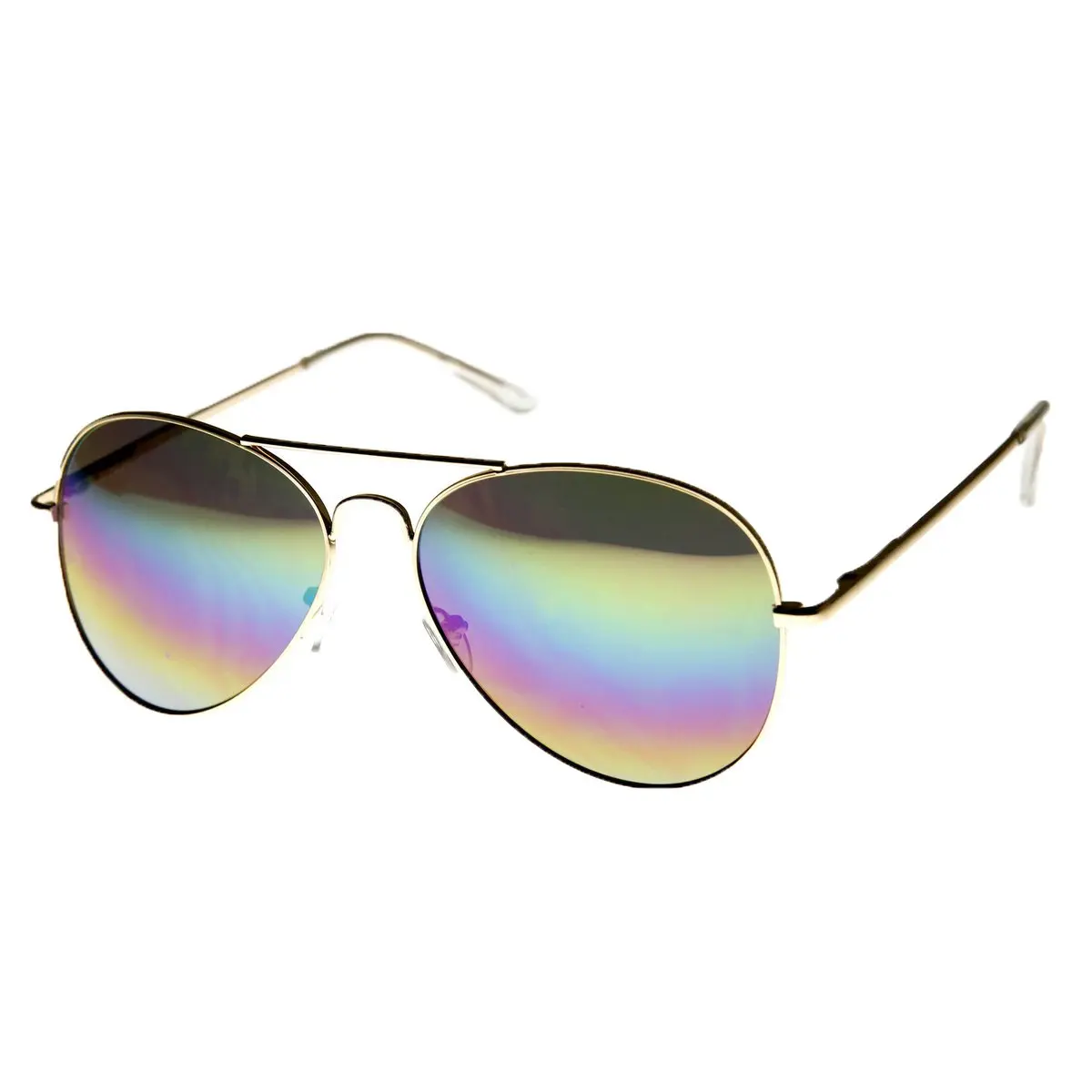 Women's Modern Aviator Sunglasses with Rainbow Reflective Lenses - Luxury Gold Metal Full Rim Frame, Festival Accessories, Festivals