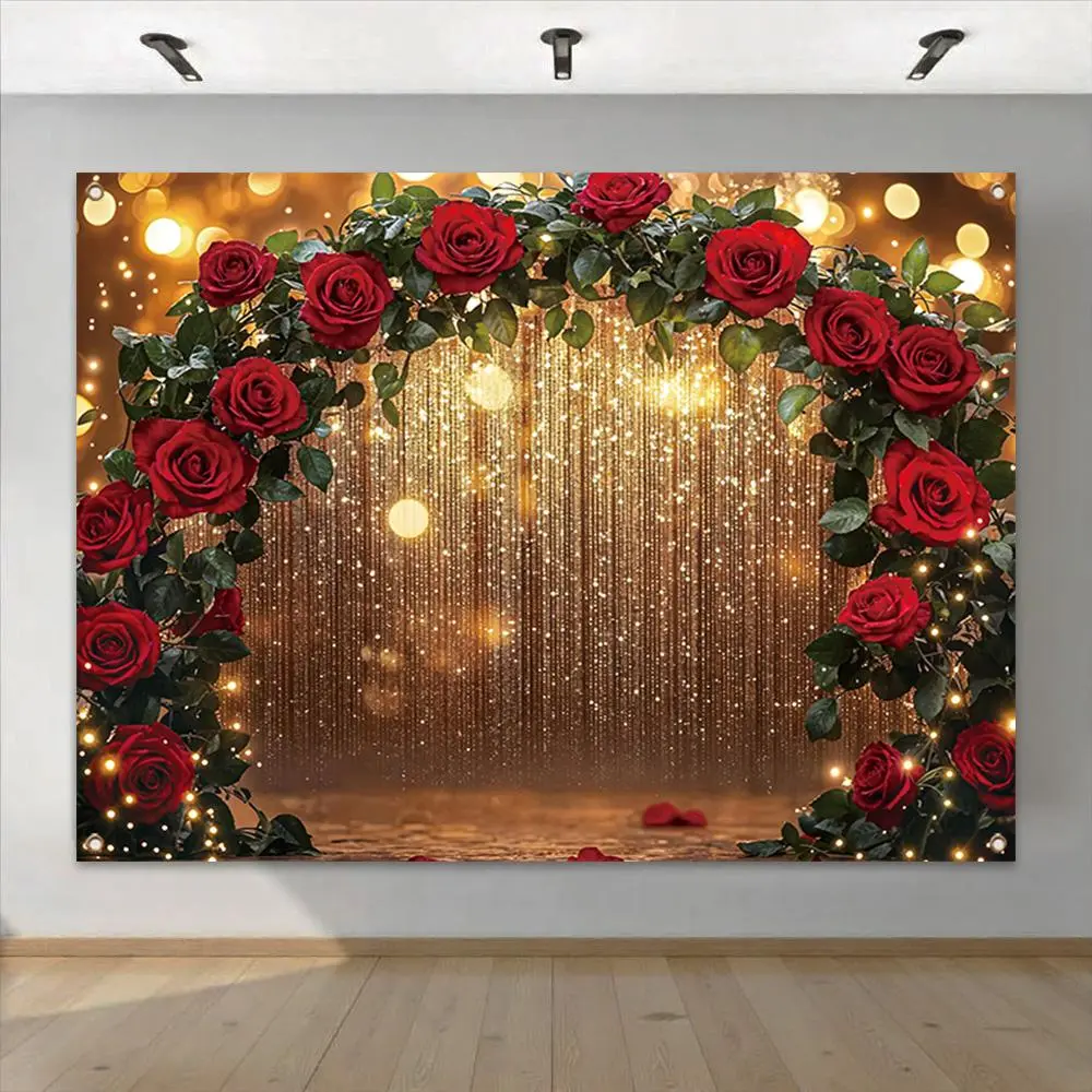 Rose Arch Pattern Backdrop, Wedding Arched Backdrop, 1 Count Wedding Background Banner, Decorative Backdrop for Photography Studio, Living Room & Bedroom, Party Decoration, Wedding Party Decorations