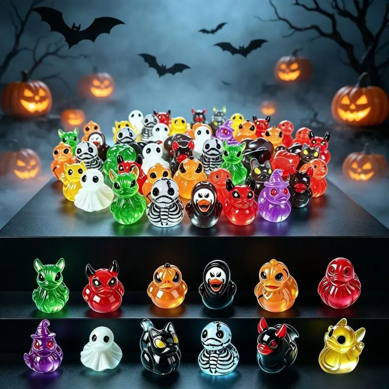 Glow-In-The-Dark Mini Halloween Duck（Devil, Ghost, and Skeleton Designs), Cute Resin Figurine, Spooky Duck Statue, Haunting Desk Decor, Miniature Garden Ornament for Halloween Party Favors