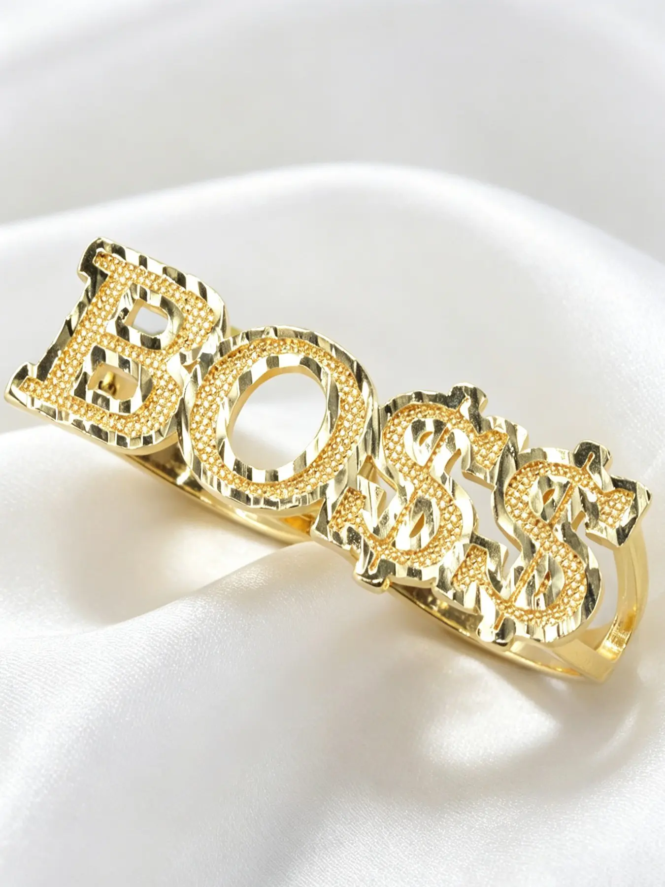 Street Hip Hop Boss Dollar Sign Letter Dual Finger Ring, Chunky Statement Ring, Jewelry Rings, Unisex Jewelry for Parties, Halloween, Birthdays, Valentine's Day Gifts