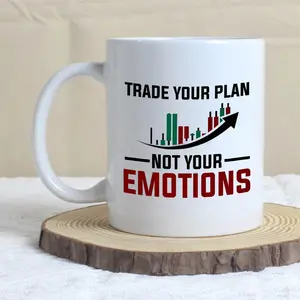 Stock Trader Coffee Mug 11oz White - "Trade Your Plan Not Your Emotions" Motivational Quote with Candlestick Chart Design - Gift for Day Trading, Financial Advisors, Stock Market Investors