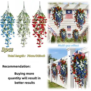 A Set of Three Artificial Patriotic Flowers, Artificial Delphinium Flowers in Red, White, And Blue, Perfect for Hanging Decorations. Faux Floral Arrangements Are Ideal for July 4Th Celebrations, Weddings, And Seasonal Home Decor