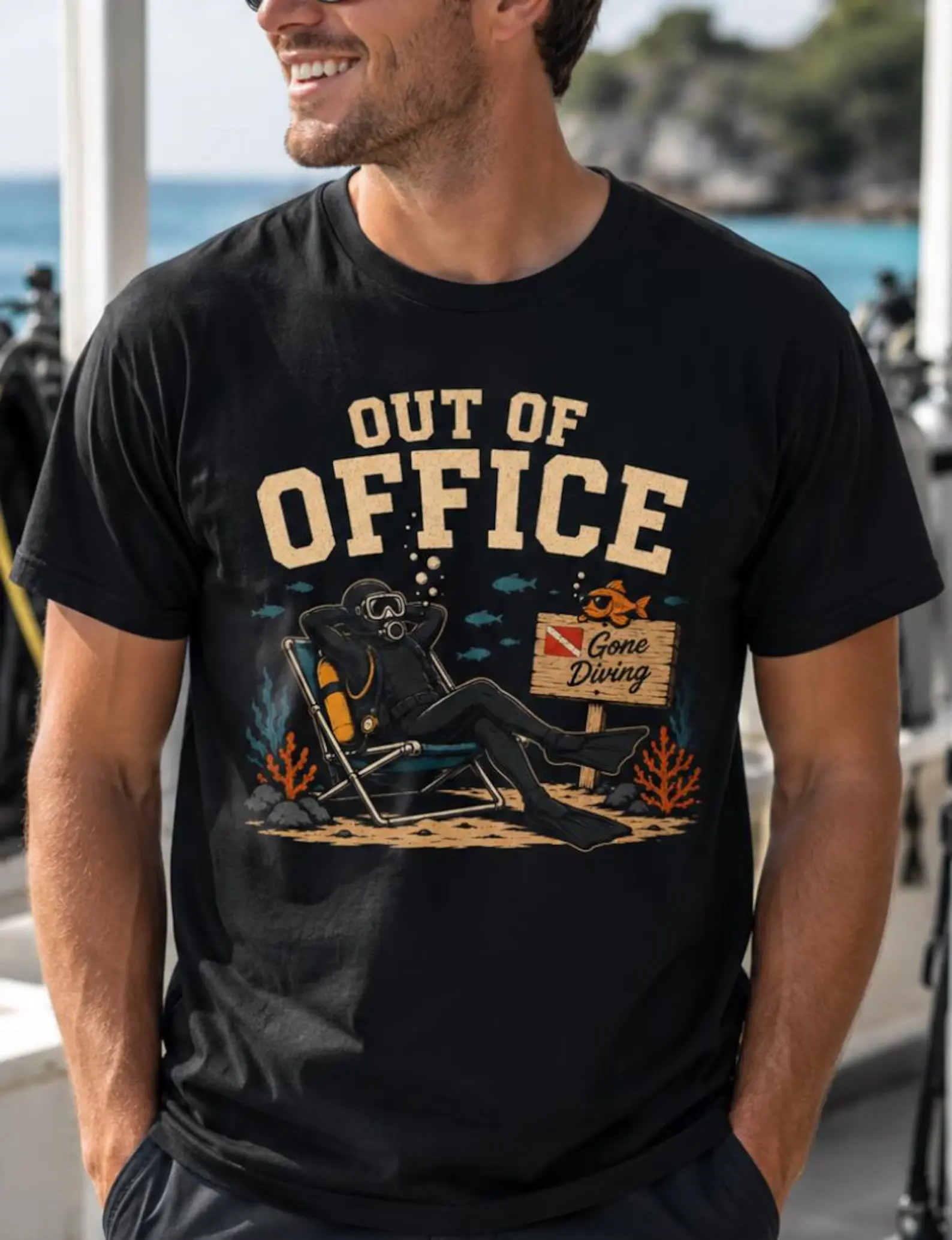 Out of Office Gone Diving Shirt, Funny Scuba Diving T-Shirt, Scuba Diver Gift, Dive Vacation Tee, Underwater Ocean Lover Shirt, Diver Humor