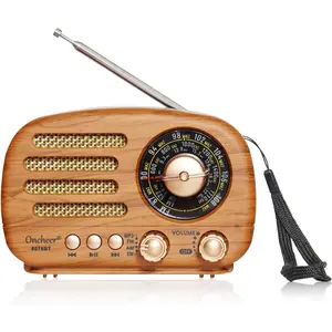 Portable Vintage Retro Bluetooth Speaker Radio with FM/AM/SW Bands, Adjustable Antenna, Rechargeable Battery Powered, Support TF Card and USB, Light Color